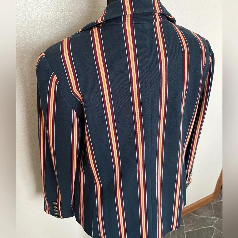 CHICOS navy blue Striped Twill Ponte Blazer